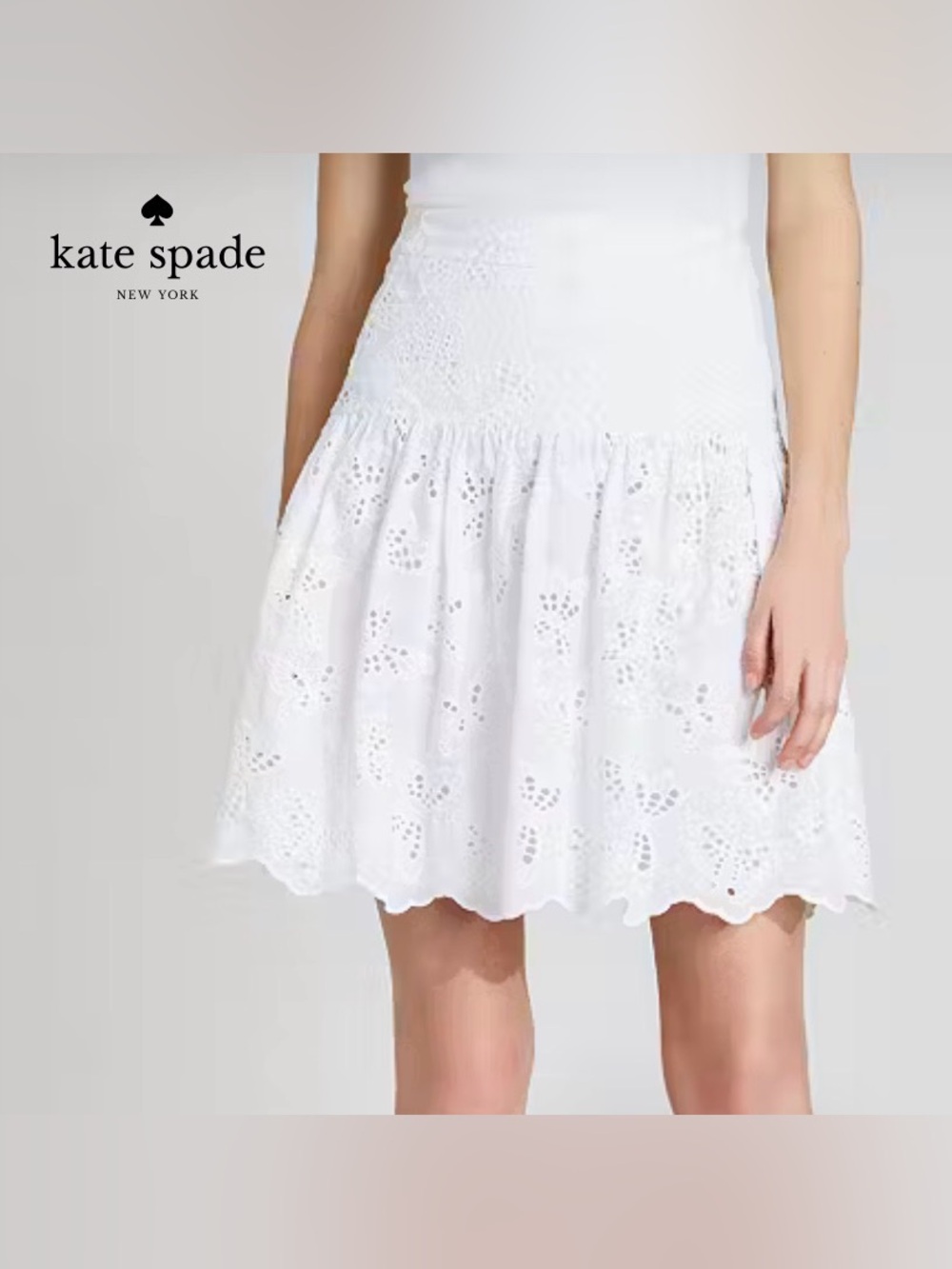 Kate Spade White Butterly Eyelet Skirt Sz 8 Cotton Preppy Summer Beach Vacation